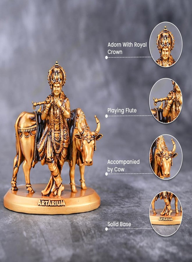 Artarium Handcrafted Krishna with Cow Murti Idol Statue Janmashtami Showpiece for Car Dashboard Home Decor Office and Table Decorative (Krishna with Cow 3.5 Inch) - Image 5